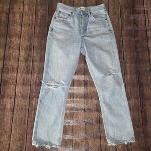 Agolde Jeans Womens 25 Blue Riley High Rise Straight Crop 25" Inseam Button Fly